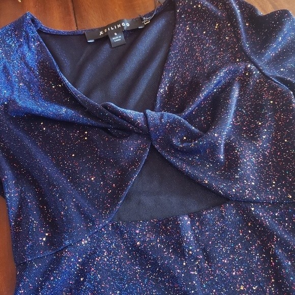 Moody Maximalist Sparkly Night Sky Blouse cut out twist front Long Sleeve Top - Picture 2 of 7